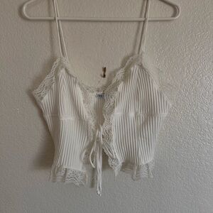 Zara White Lace Trim Ribbed Top